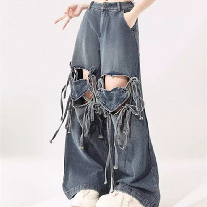 Women's High Waist Love Strap Design Jeans ARZ