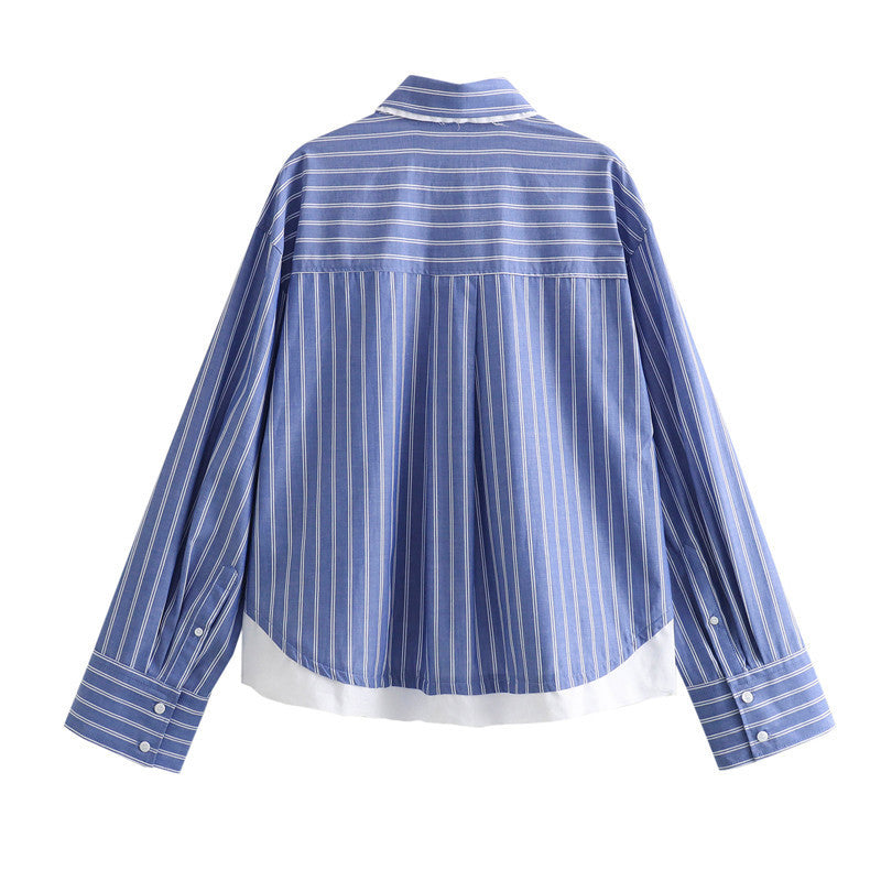 Lapel Long Sleeve Single-breasted Striped Shirt ARZ