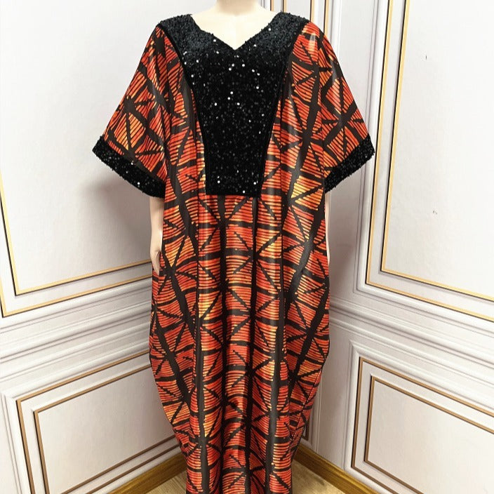 African Ethnic Style Robe With Headscarf Dress ARZ