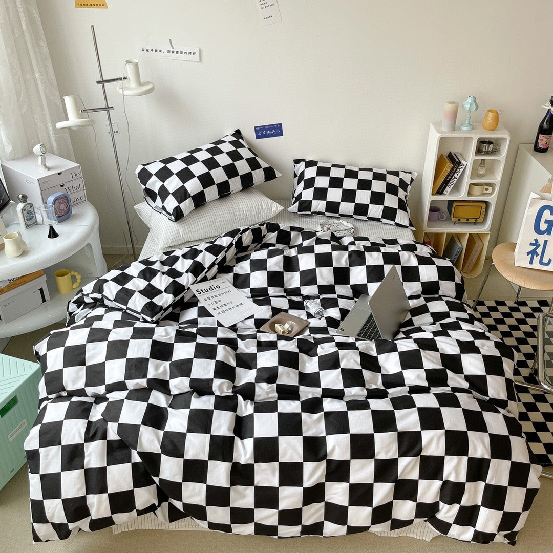 Cotton Checkerboard Bed Set Of Four Pieces ARZ