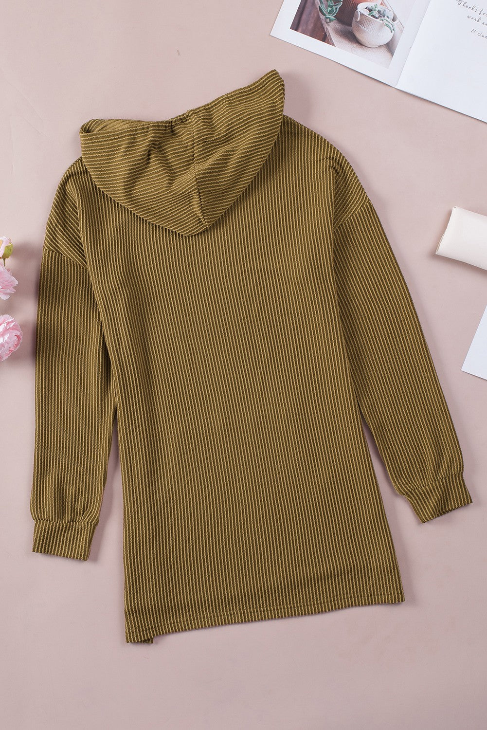 Drawstring Texture Long Sleeve Hoodie Trendsi