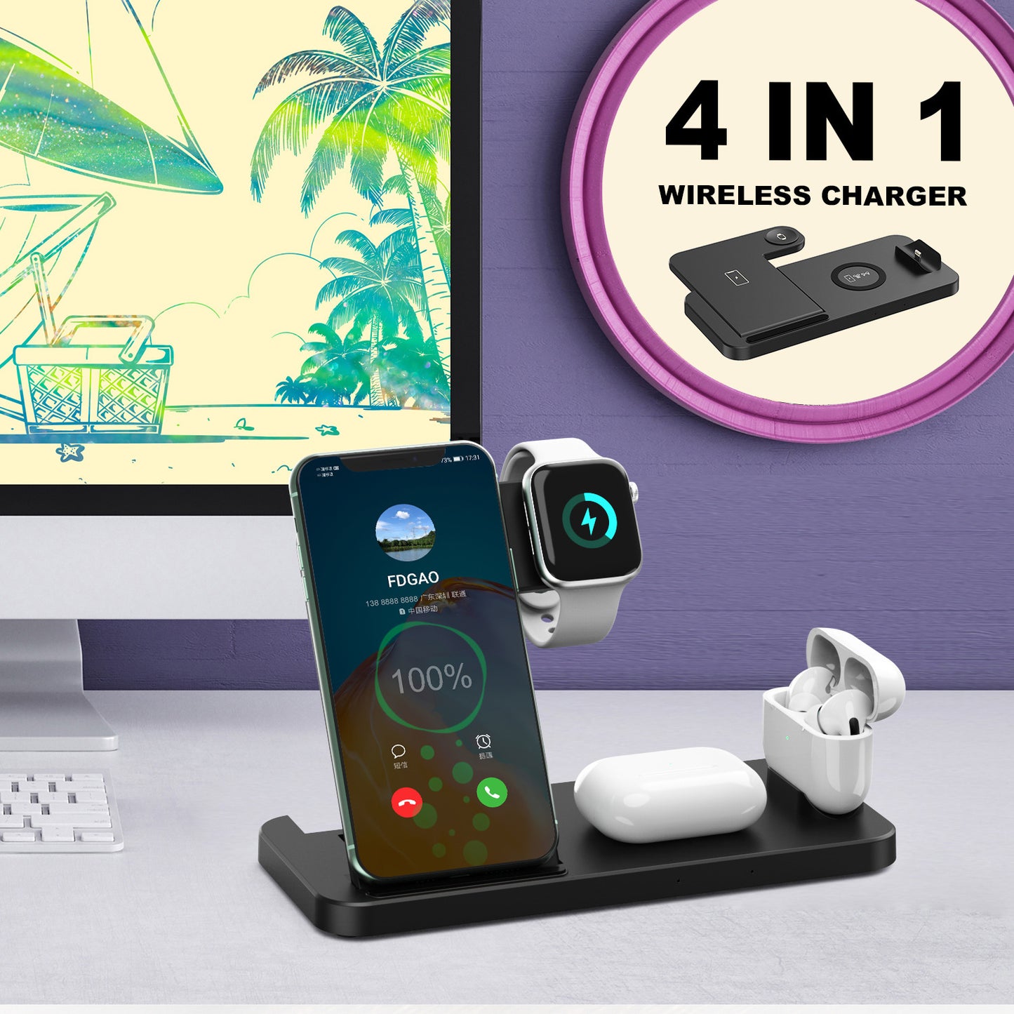 Fdgao 15W 4 In 1 Desktop Wireless Charger ARZ