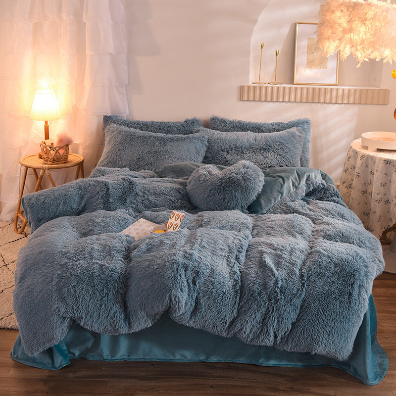 Luxury Thick Fleece Duvet Cover Queen King Winter Warm Bed Quilt Cover Pillowcase Fluffy Plush Shaggy Bedclothes Bedding Set Winter Body Keep Warm ARZ