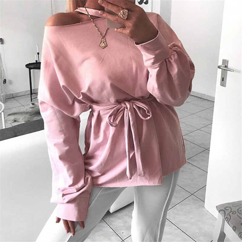 Long sleeve slant shoulder blouse ARZ