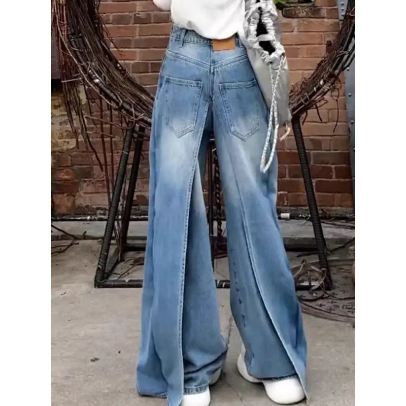 Women's High Waist Reverse Personalized Wide-leg Mop Straight Jeans ARZ