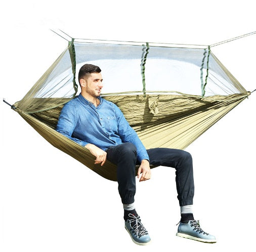 Outdoor Parachute Cloth Hammock Couble with Mosquito Net Light Portable Army Green Insect-proof Camping Aerial Tent ARZ