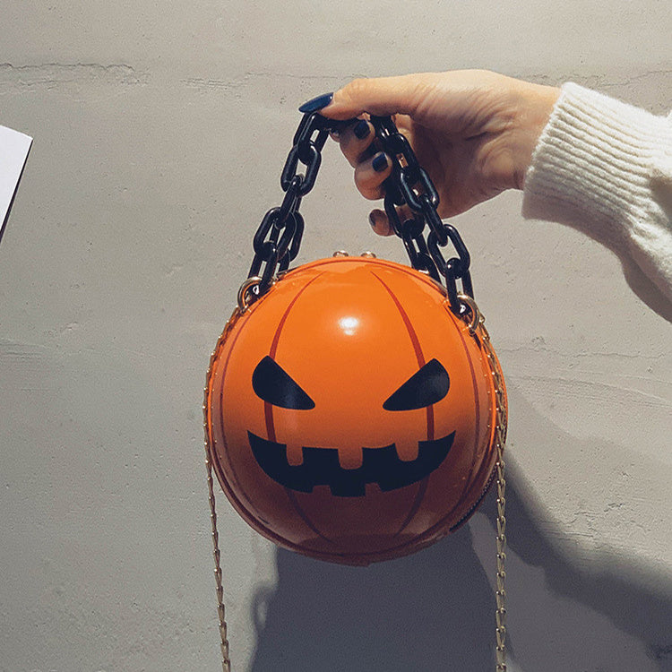 Halloween Cartoon Pumpkin Ball Handbags With Chain Personality Creative Funny Shoulder Bags For Kids Women ARZ