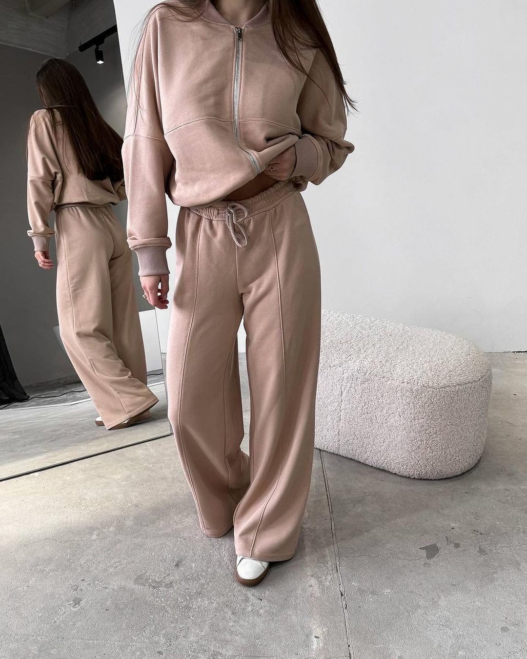 Spring Fashion Solid Color Zipper Cardigan Straight-leg Pants Women's Suit ARZ