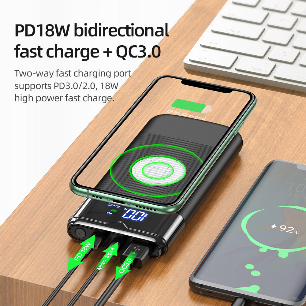 Power Bank 10000mAh Wireless Charger Power Bank PD  QC3.0 18W Fast Charging USB Power Bank External Battery ARZ