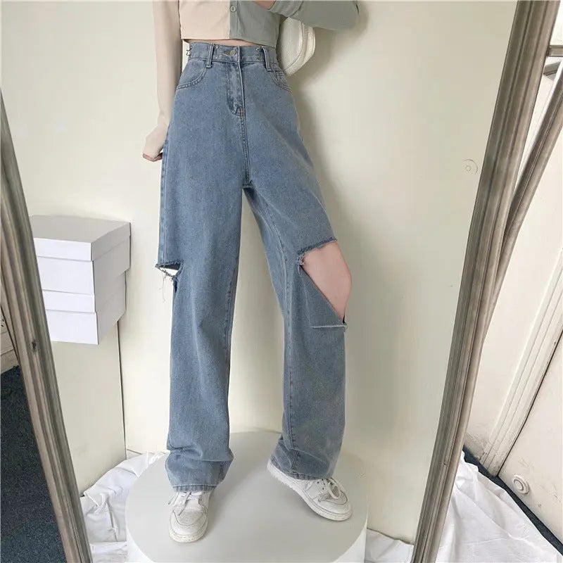 Ripped Jeans Straight High Waist Loose Fitted Flattering ARZ