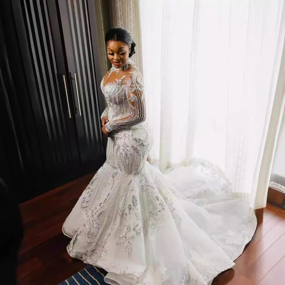 Wedding Dress African Bridal Lace Long Sleeve Fishtail ARZ