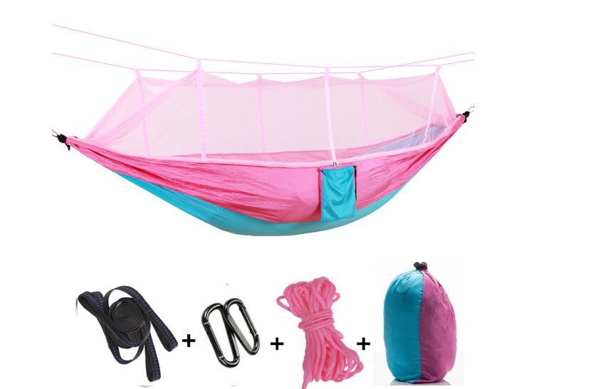 Outdoor Parachute Cloth Hammock Couble with Mosquito Net Light Portable Army Green Insect-proof Camping Aerial Tent ARZ