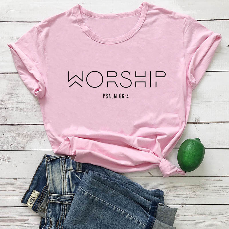 Worship Casual Cotton Christian T-Shirt Faith Shirt Women ARZ