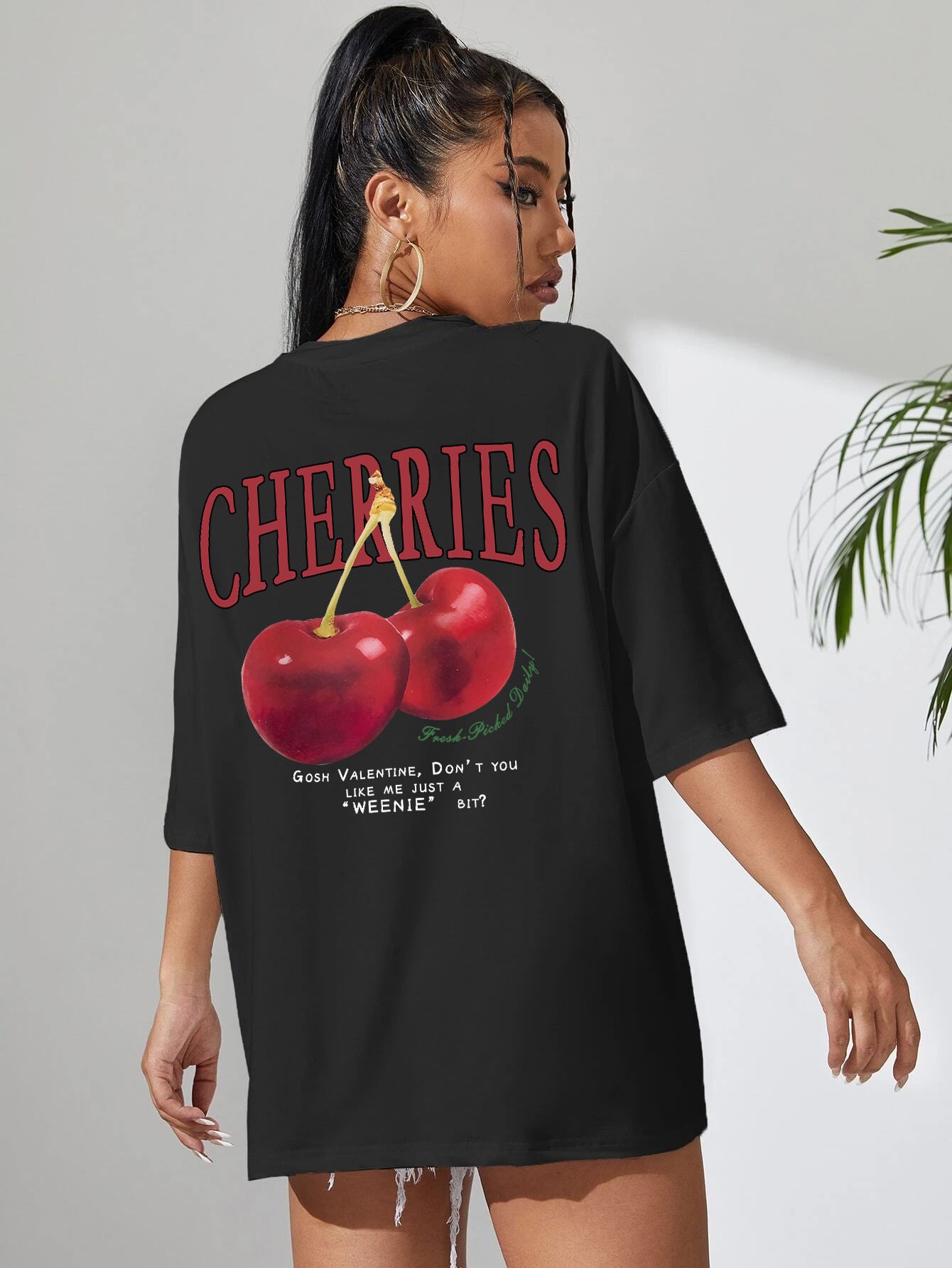 Cotton Women T-shirt Red Cherries Printed Tees Summer ARZ