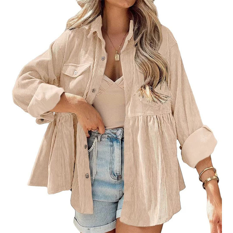 Fashion Corduroy Ruffled Shirt Top For Women ARZ