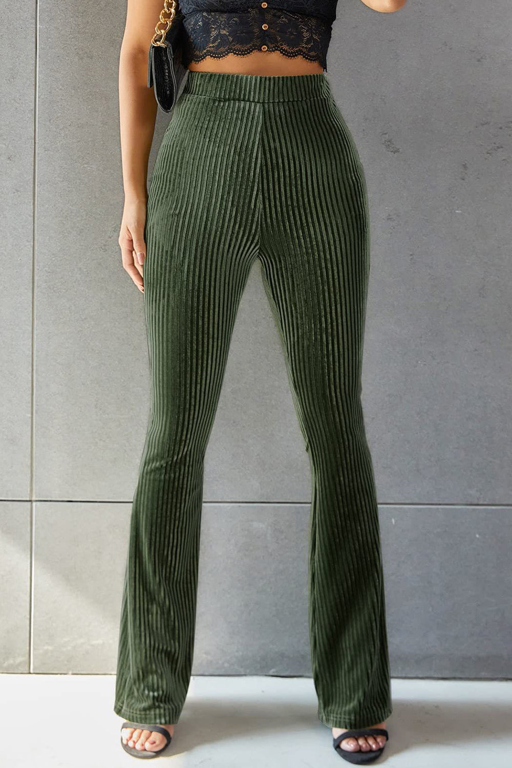 Stylish Ribbed High Waist Flare Pants for a Trendy Look Trendsi