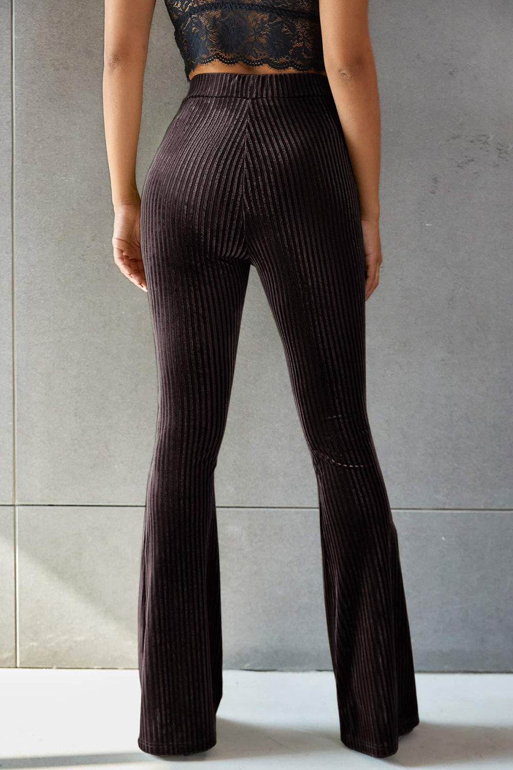 Stylish Ribbed High Waist Flare Pants for a Trendy Look Trendsi