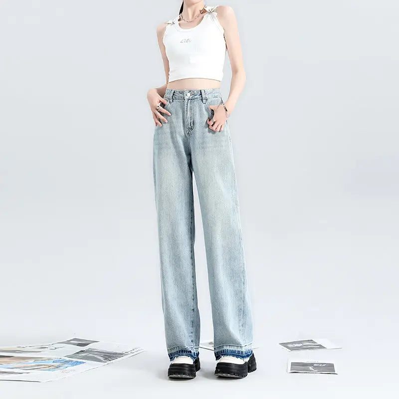 Fashion Light Blue Wide Leg Jeans For Women ARZ