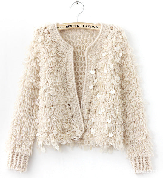 Sequined Mohair Short Sweater Cardigan Sweater ARZ