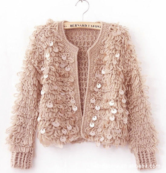 Sequined Mohair Short Sweater Cardigan Sweater ARZ