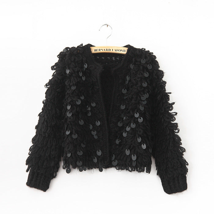 Sequined Mohair Short Sweater Cardigan Sweater ARZ