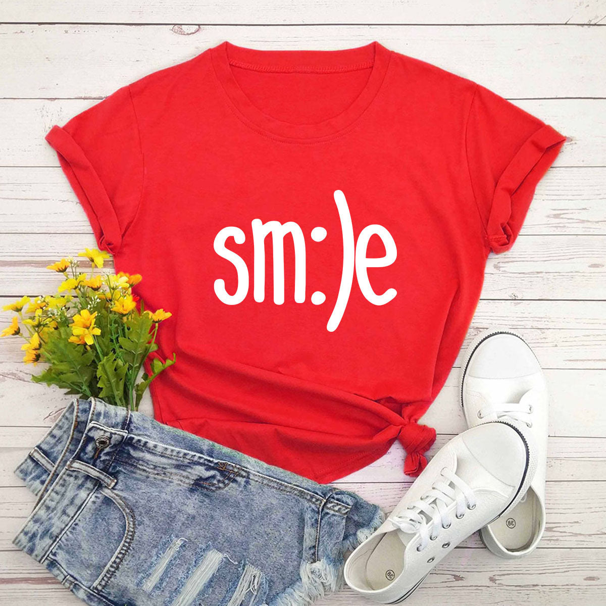 S-5XL Plus Size TShirt Women New Smile Letter Printed Shirt O Neck Short Sleeve Tees Summer Top 100%cotton Women's T-shirts ARZ