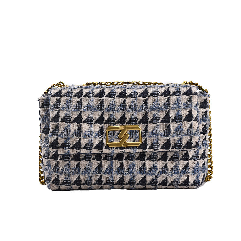 New Houndstooth Check Chain Woolen Retro Flap Crossbody Bag ARZ