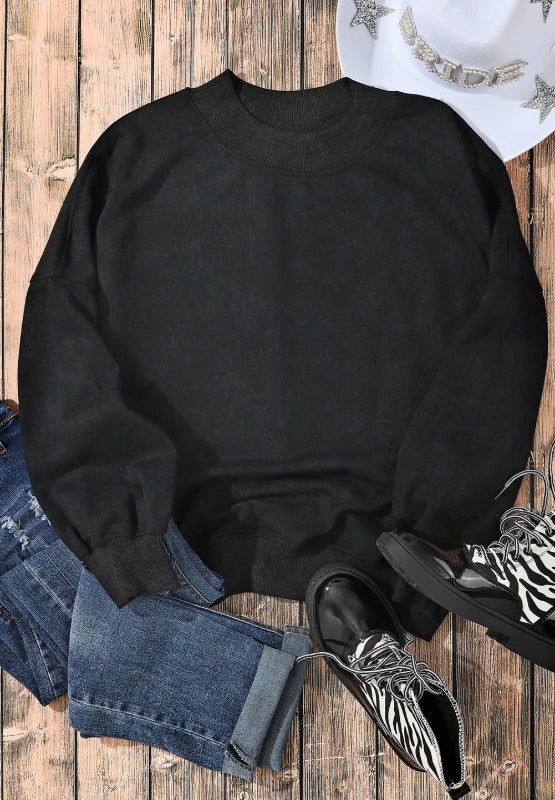 Mock Neck Dropped Shoulder Sweatshirt Trendsi