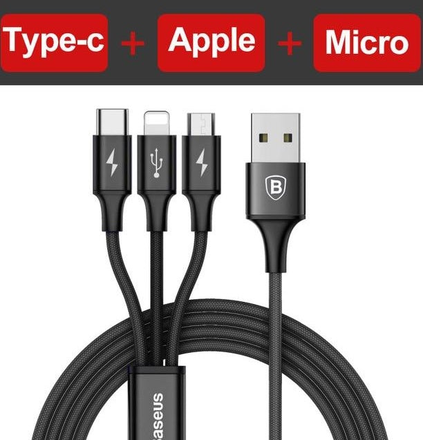 Compatible with Apple, Baseus USB Cable For iPhone X 8 7 6 Charging Charger 3 in 1 Micro USB Cable For Android USB Type c Type-c Mobile Phone Cables ARZ