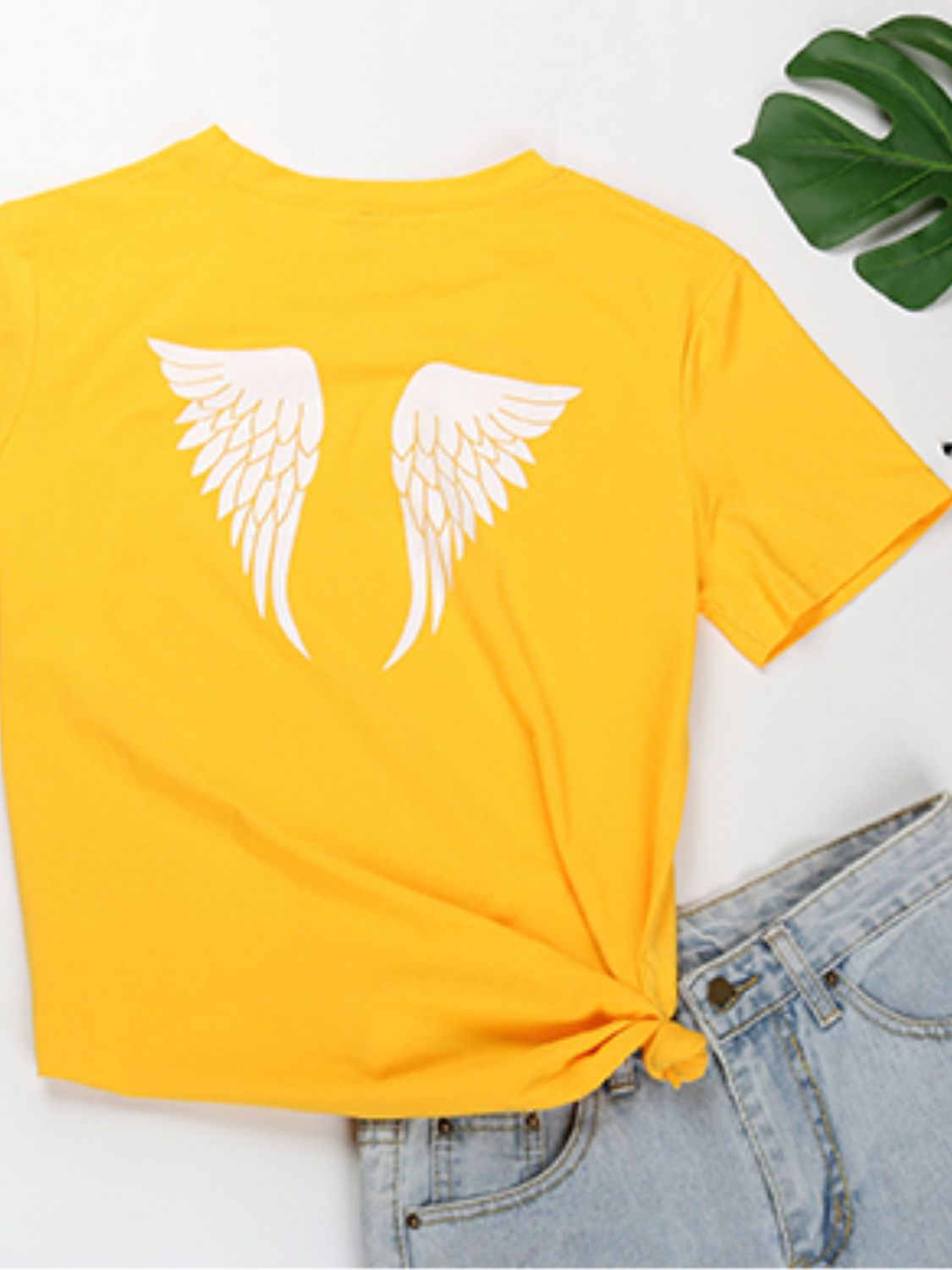 Perfee ANGEL Round Neck Short Sleeve T-Shirt Trendsi