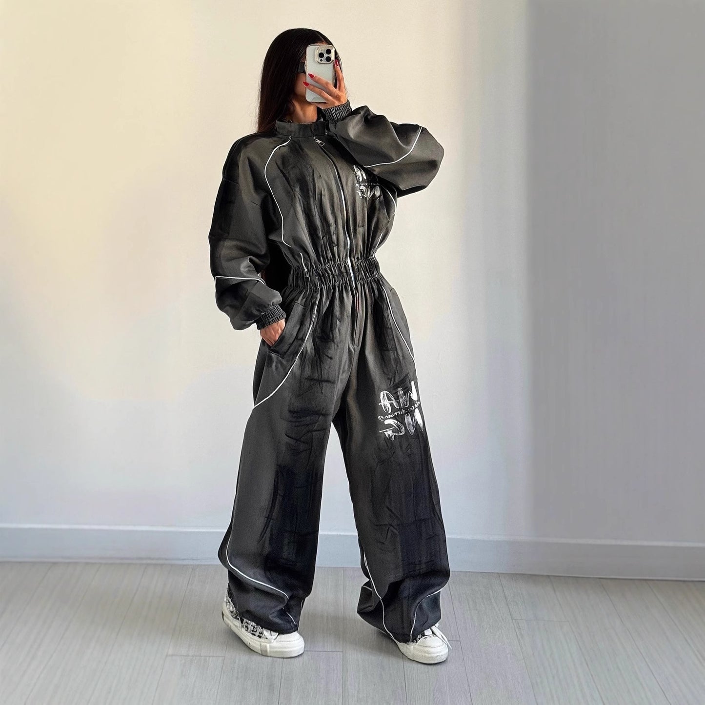 Women's Street Hip-hop Washed Graffiti Brushed Jumpsuit ARZ