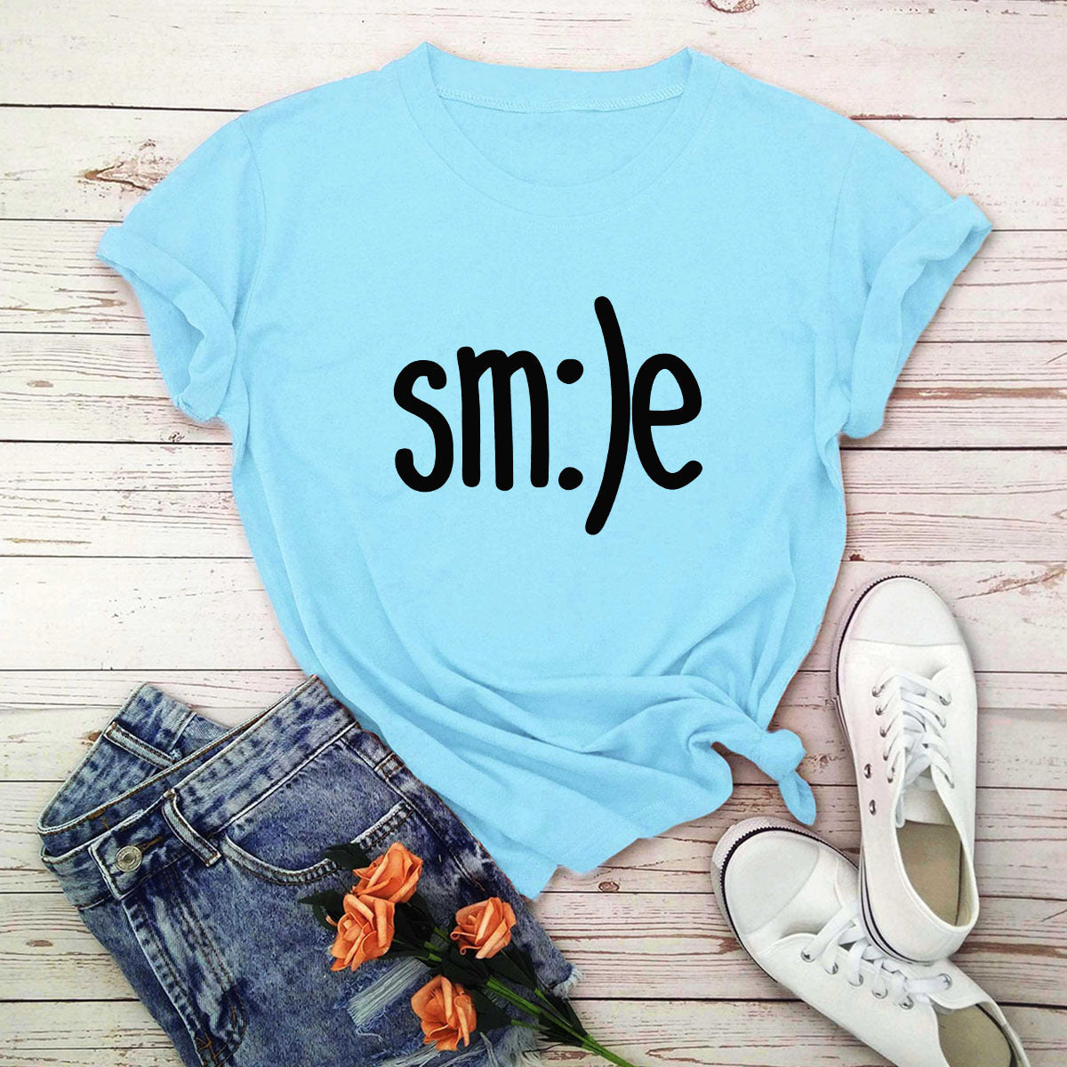 S-5XL Plus Size TShirt Women New Smile Letter Printed Shirt O Neck Short Sleeve Tees Summer Top 100%cotton Women's T-shirts ARZ