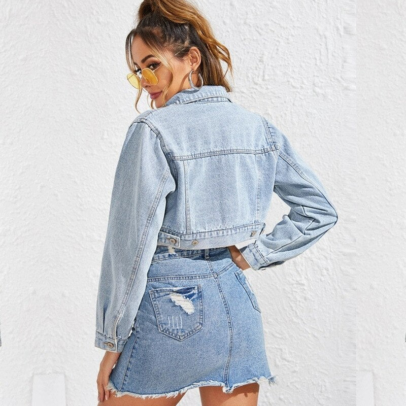 Ladies Fashion Lapel Short Denim Jacket ARZ