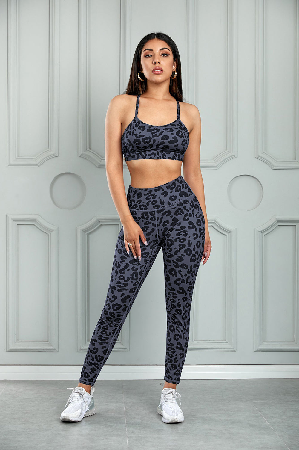 Leopard Cutout Sports Bra and Leggings Set Trendsi