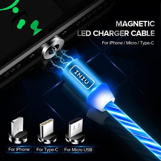 Compatible with Apple , LED Magnetic USB Phone Cable Micro Type C Charger Fast Charging Magnet Charge Cord ARZ