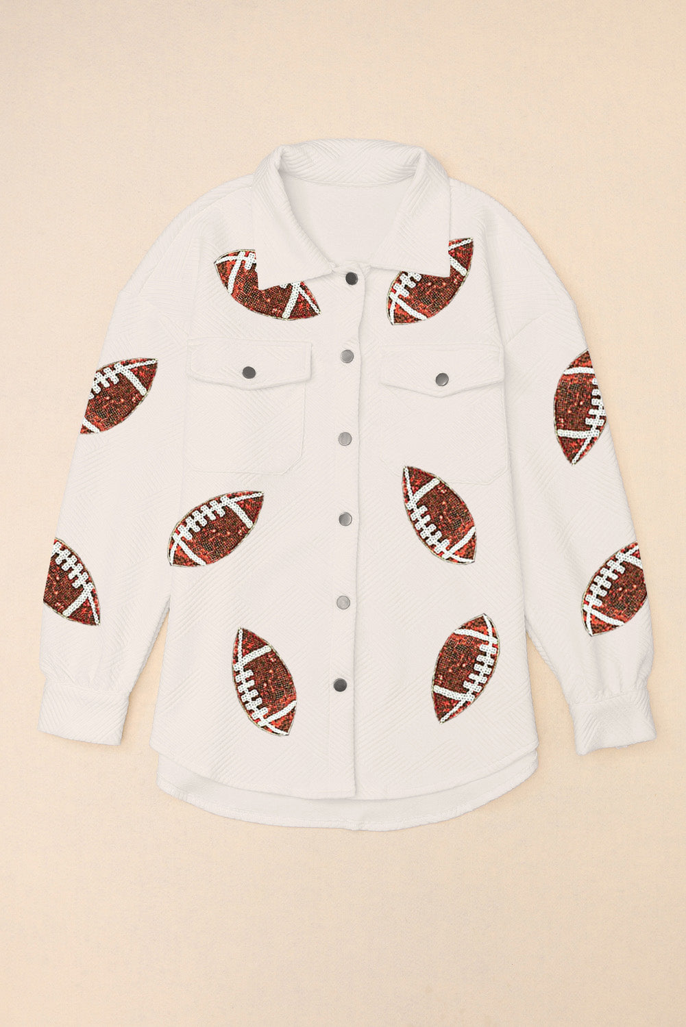 Sequin Football Patch Collared Neck Snap Button Jacket Trendsi