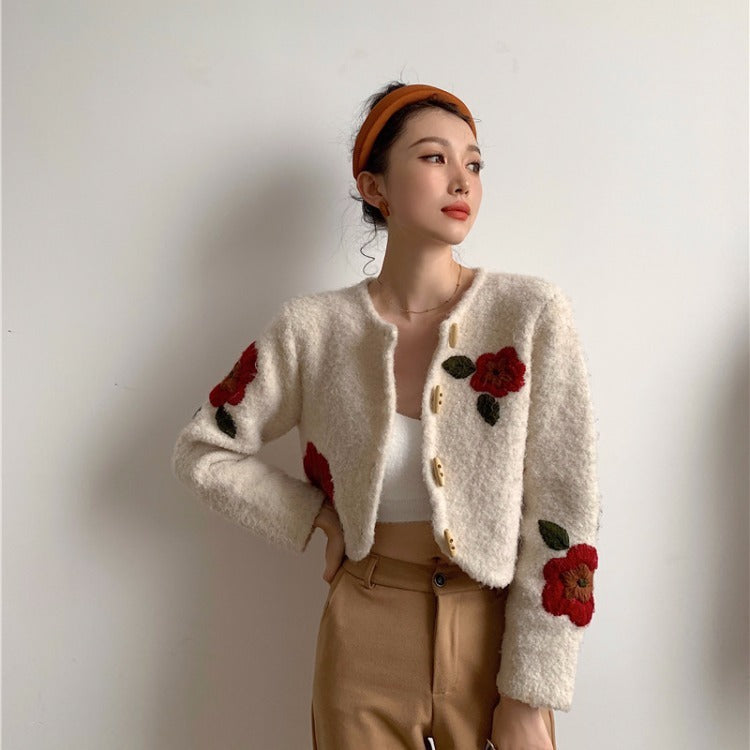 Hand Embroidery Wool Knitted Jacket Women ARZ