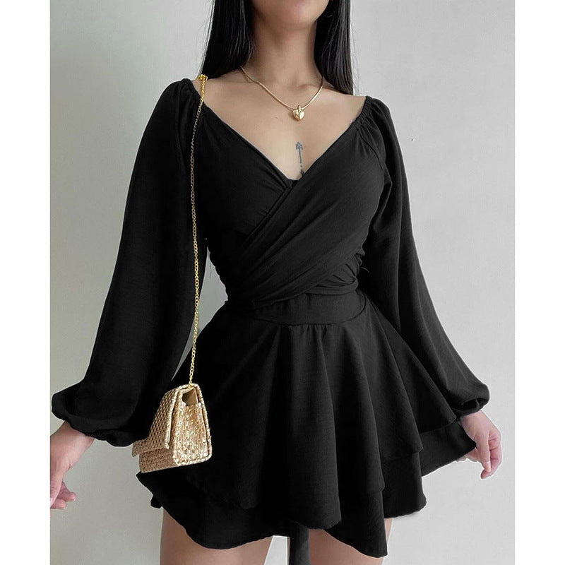 Fashion Style Temperament Leisure Long Sleeve A Swing Daily Style Slimming Dress ARZ