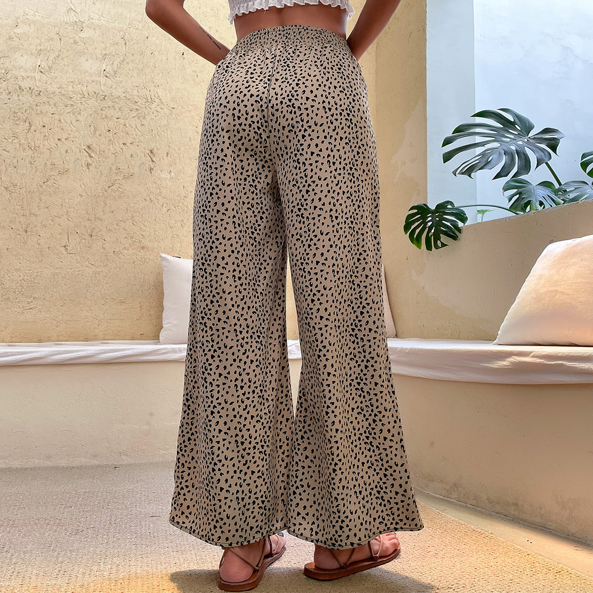 Fashion Women's Wear Elastic Waist Wide Leg Cropped Pants ARZ