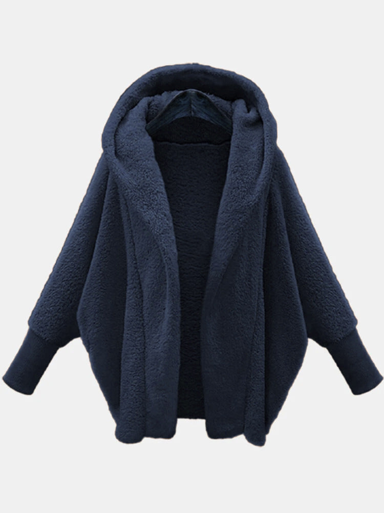 European And American Women's Clothing Solid Color Long Sleeve Hooded Loose Plush Coat ARZ