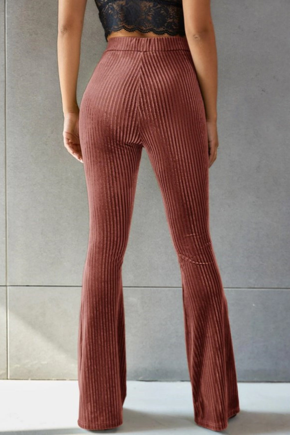 Stylish Ribbed High Waist Flare Pants for a Trendy Look Trendsi