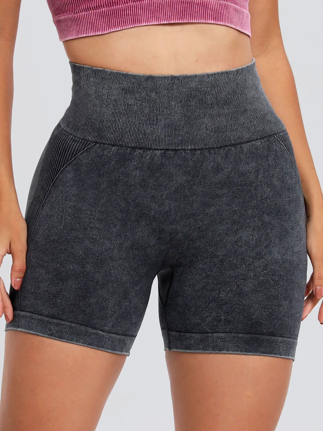 Washed High Waist Active Shorts Trendsi