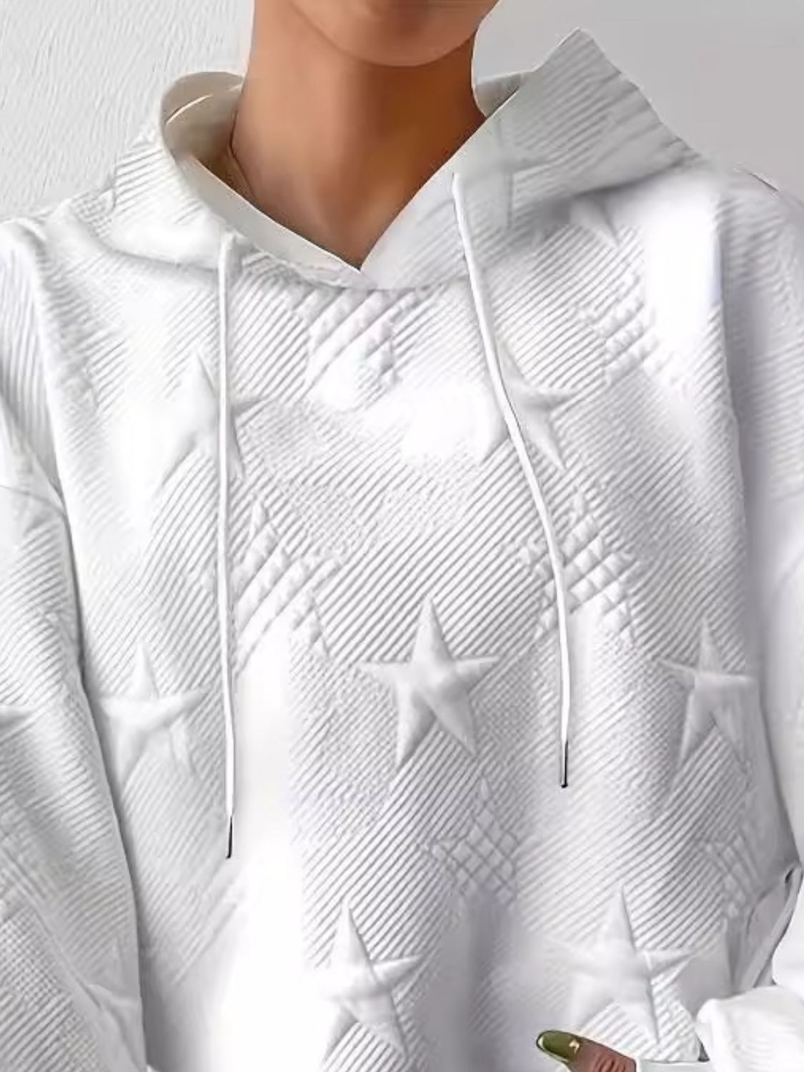 Drawstring Hoodie - Plus Size Star Texture Long Sleeve Hoodie Trendsi