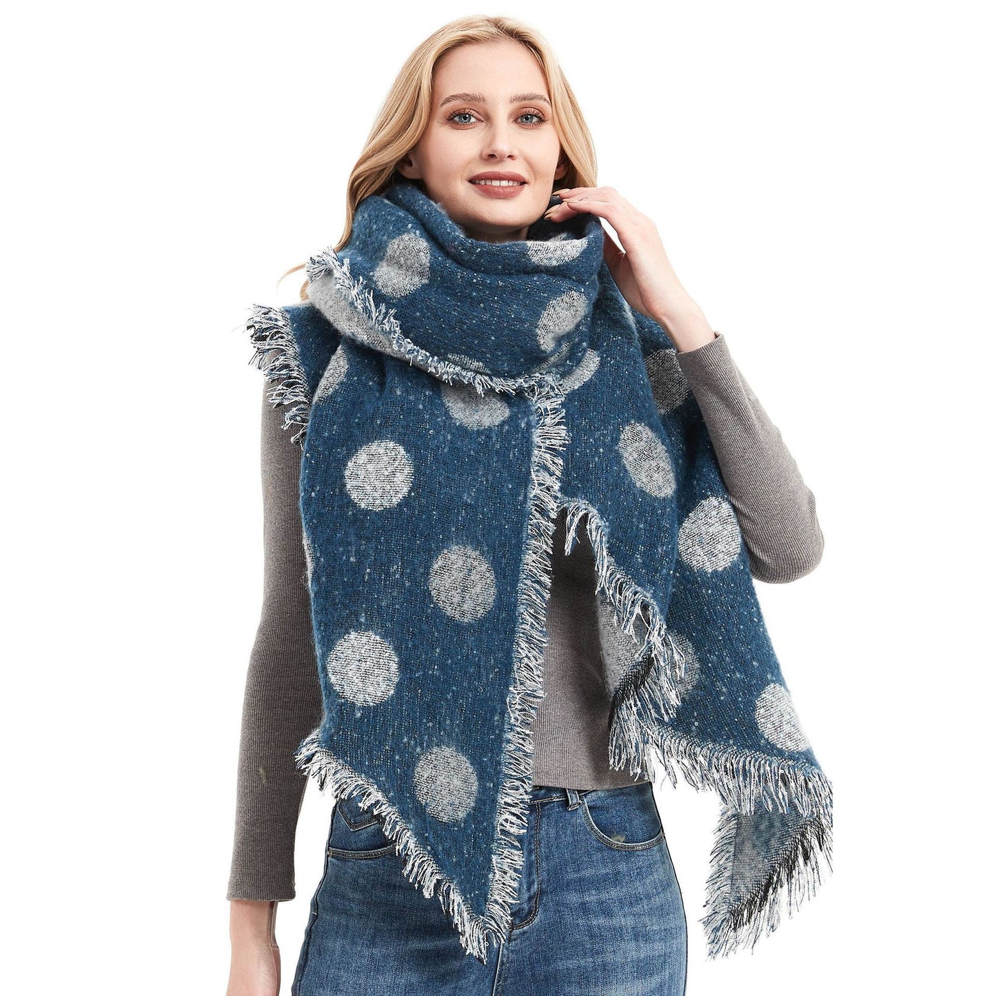 European And American Autumn And Winter Scarf Women's Circle Yarn Polka Dot Angle Thickened Shawl ARZ