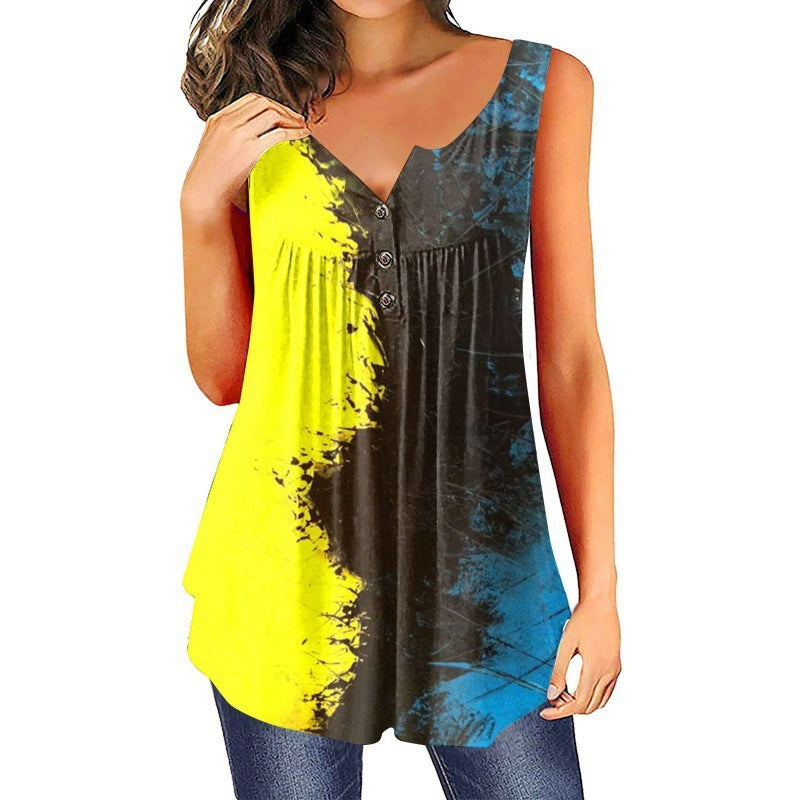 Sleeveless 3D Bohemian 3-Button Top ARZ