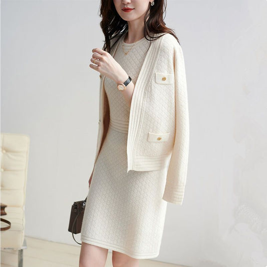 Western Style Young Adult Lady Like Woman Skirt Dress Knitted Cardigan Women's Clothes Two-piece Set ARZ