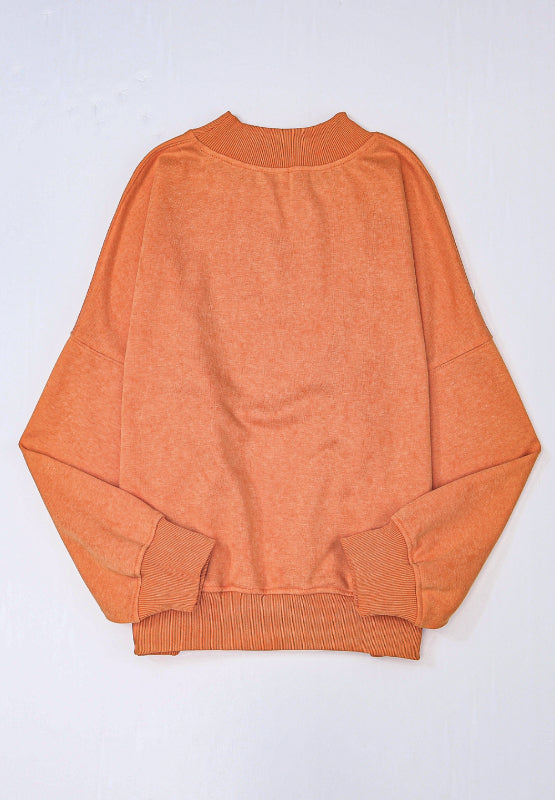 Mock Neck Dropped Shoulder Sweatshirt Trendsi