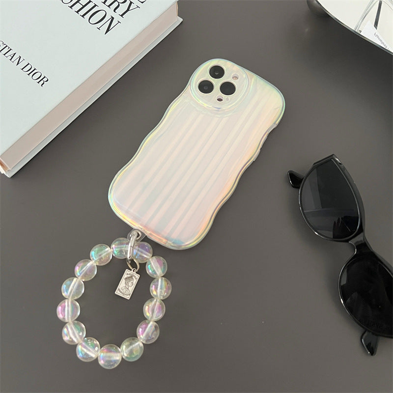 Laser Wave Silicone Phone Case Gradient Laser Stripes Bracelet Case For IPhone 14 13 12 11 Pro Max Plus Bead Chain ARZ