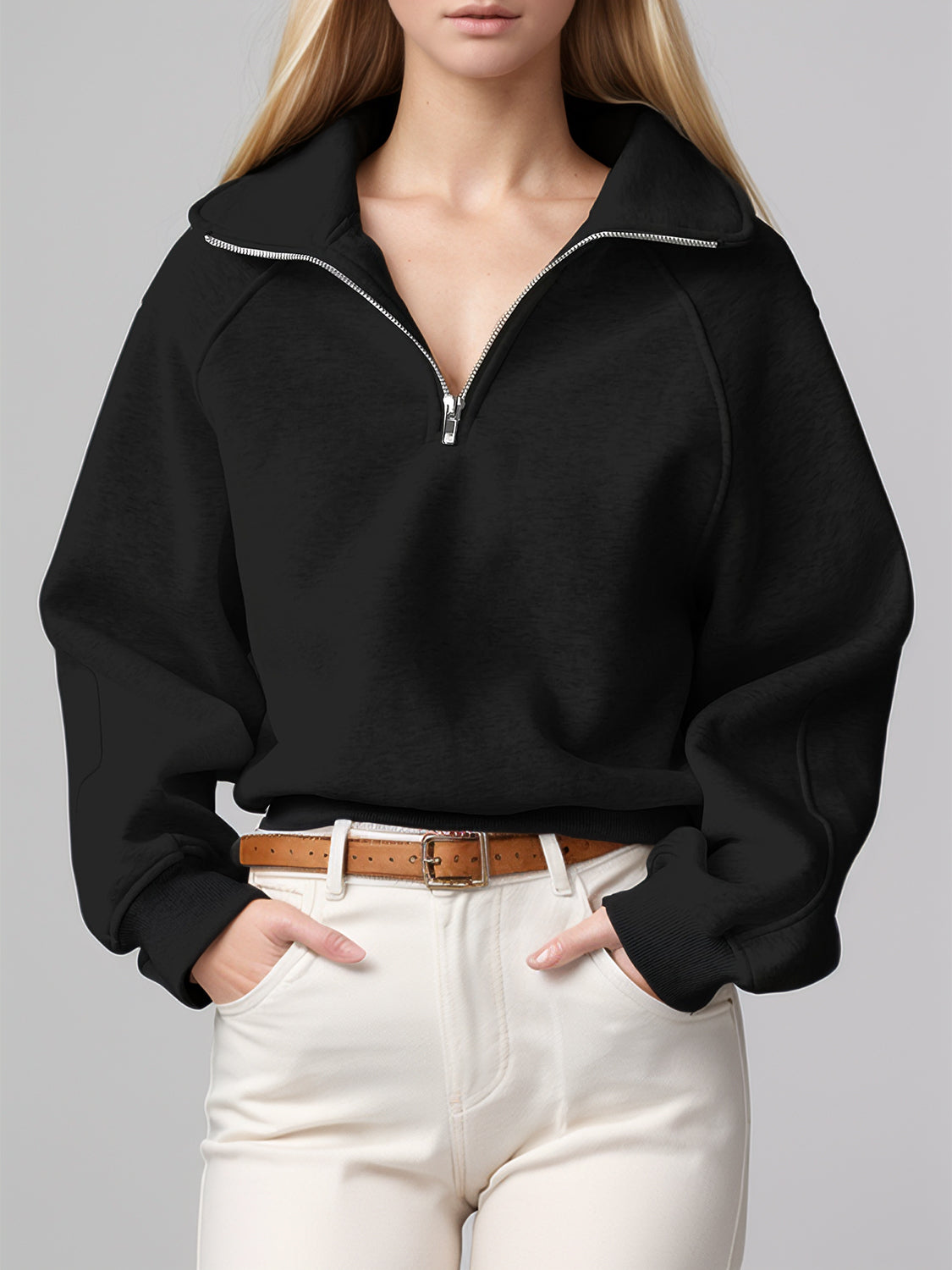 Half Zip Long Sleeve Sweatshirt Trendsi