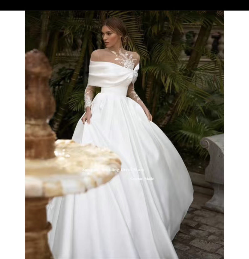 Raglan Sleeve Long Sleeve White Tutu Skirt Satin Wedding Dress ARZ